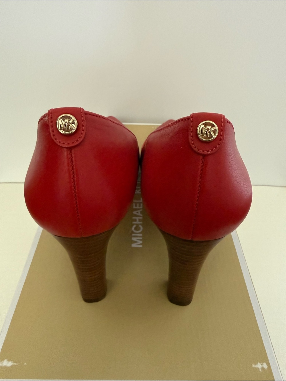 Michael Kors Red Leather Pointed Toe Block Heel Pumps - Picture 4 of 5